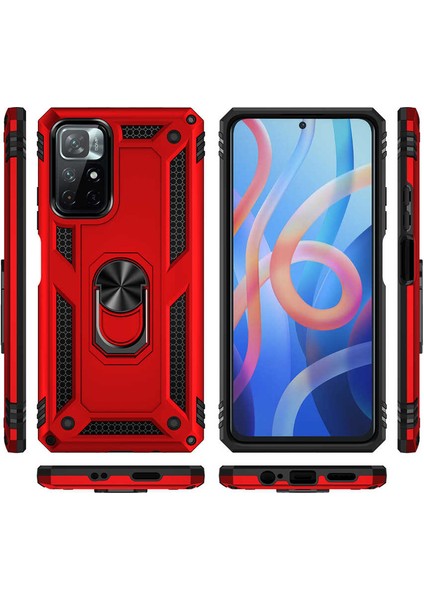 Casestreet Xiaomi Poco M4 Pro 5g Kılıf Vega Tank Standlı Yüzüklü Mıknatıslı+Nano Glass Lacivert