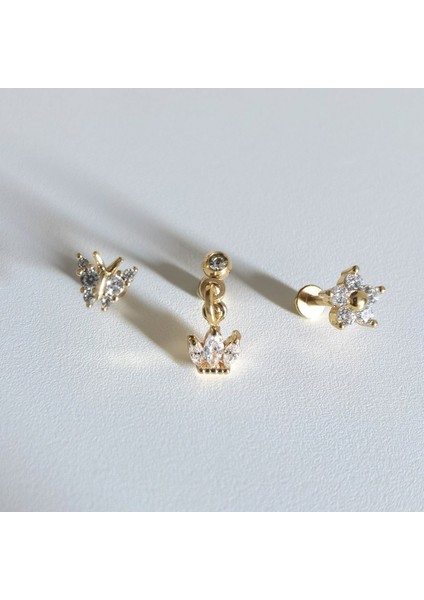 Cerrahi Çelik Lotus Çiçeği&kelebek Gold Piercing Set- 3 Adet - 6 mm