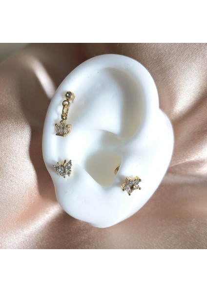 Cerrahi Çelik Lotus Çiçeği&kelebek Gold Piercing Set- 3 Adet - 6 mm