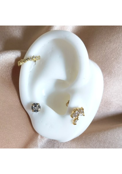 Cerrahi Çelik Zarif Zirkon Taşlı Gold Piercing Set- 3 Adet - 6 mm