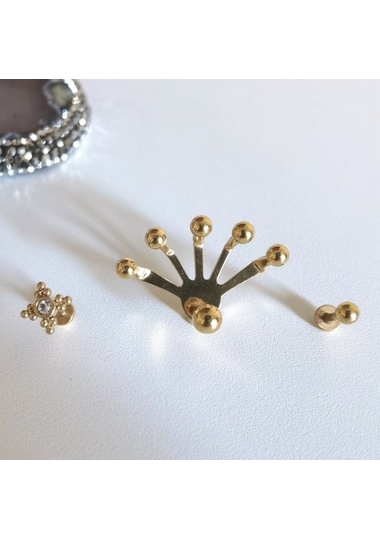Cerrahi Çelik Işıltılı Üçlü Gold Piercing Set- 3 Adet - 6 mm