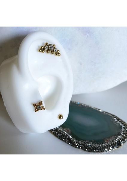 Cerrahi Çelik Mükemmel Üçlü Gold Piercing Set- 3 Adet - 6 mm