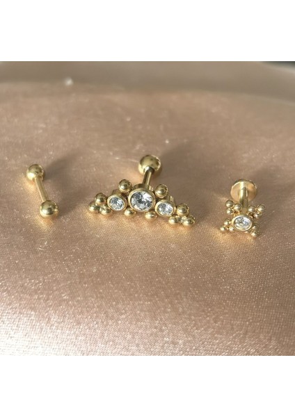 Cerrahi Çelik Mükemmel Üçlü Gold Piercing Set- 3 Adet - 6 mm