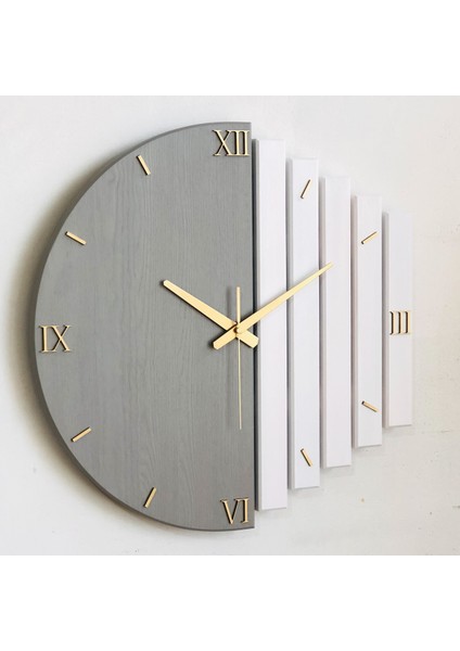 El Yapımı Masif Ahşap Duvar Saati 50X50CM Vizon Gri ve Beyaz