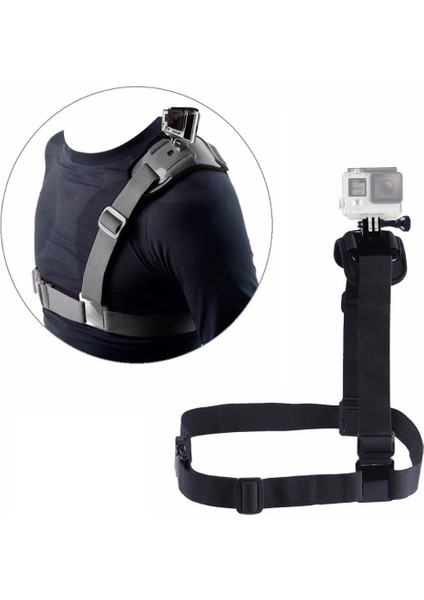 GP199 Gopro Hero 10 Eken H9R Sjcam SJ4000 M10 Xiaomi Yi Aksiyon Kamera Uyumlu Kalın Omuz Bağlantı Kemeri Chest Belt Shoulder Strap