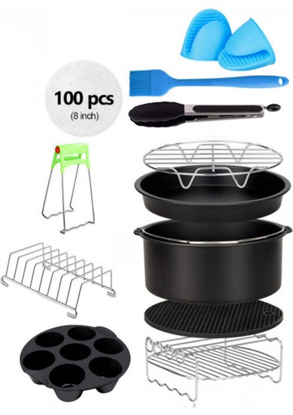 Yuandong 8 inç 12 Adet Yui / Xiaomi / Philips / Kumtel Uyumlu Air Fryer Silikon Fırın Tavası - Siyah (Yurt Dışından)