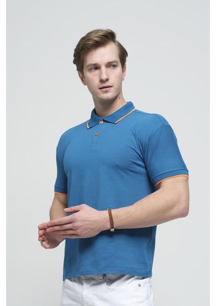 Colton Yakası Biyeli Likralı Slim Fit Erkek Polo Yaka Tshirt