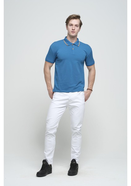 Colton Yakası Biyeli Likralı Slim Fit Erkek Polo Yaka Tshirt