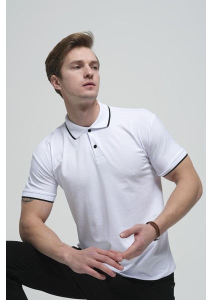 Colton Yakası Biyeli Likralı Slim Fit Erkek Polo Yaka Tshirt