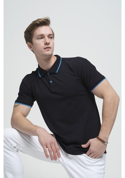 Colton Yakası Biyeli Likralı Slim Fit Erkek Polo Yaka Tshirt