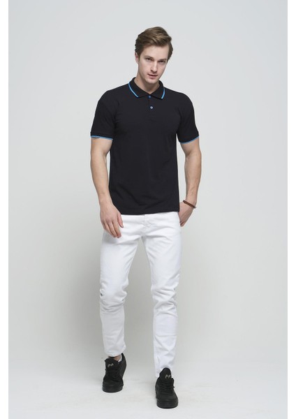 Colton Yakası Biyeli Likralı Slim Fit Erkek Polo Yaka Tshirt fırsatları