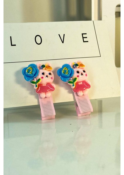2'li Tavşan Figürlü Pens Toka Pembe SBT607