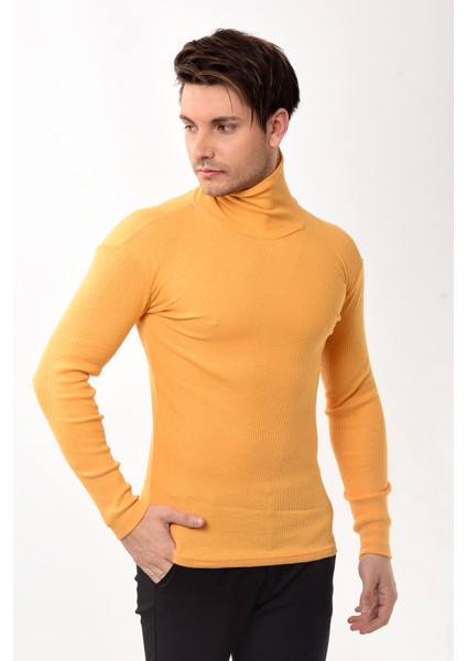 Erkek Balıkçı Yaka Boğazlı Slim Fit Kazak Sarı fiyatları