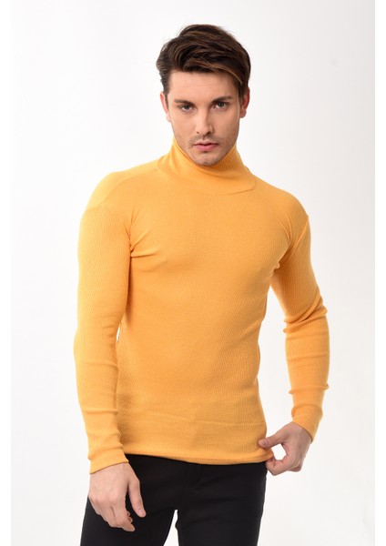 Erkek Balıkçı Yaka Boğazlı Slim Fit Kazak Sarı fırsatları