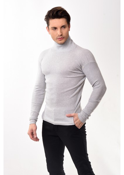 Erkek Balıkçı Yaka Boğazlı Slim Fit Kazak Gri fırsatları