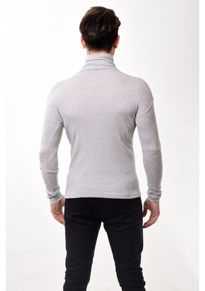 Erkek Balıkçı Yaka Boğazlı Slim Fit Kazak Gri indirimleri