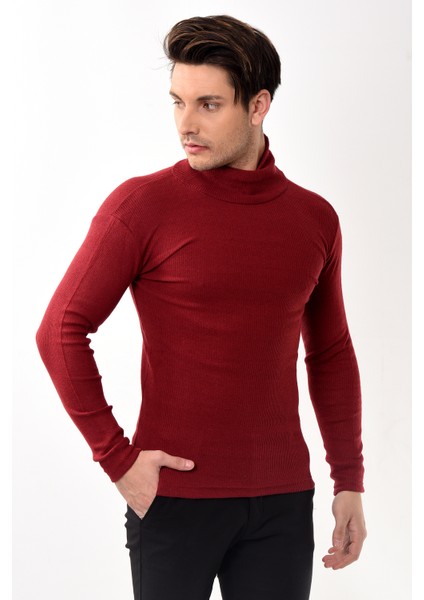 Erkek Balıkçı Yaka Boğazlı Slim Fit Kazak Bordo fiyatları