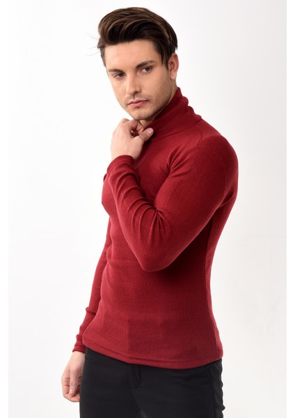 Erkek Balıkçı Yaka Boğazlı Slim Fit Kazak Bordo modelleri
