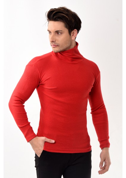 Erkek Balıkçı Yaka Boğazlı Slim Fit Kazak Kırmızı fiyatları