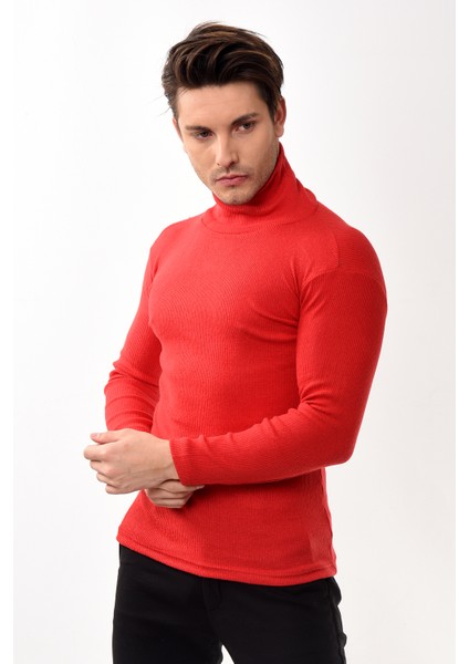 Erkek Balıkçı Yaka Boğazlı Slim Fit Kazak Kırmızı modelleri