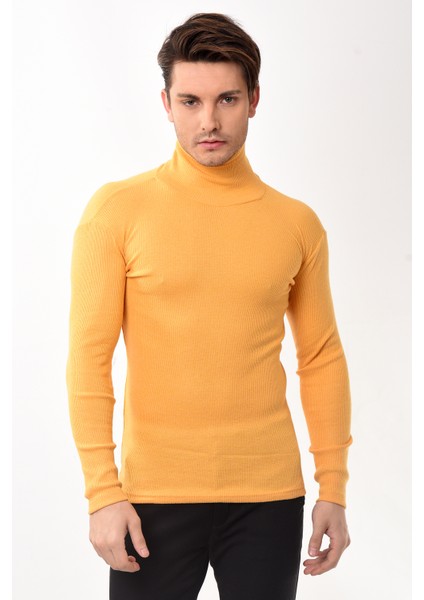 Erkek Balıkçı Yaka Boğazlı Slim Fit Kazak Sarı