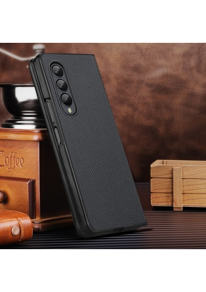 Samsung Galaxy Z Fold 3 Için Darbeye Dayanıklı Hakiki Deri Kaplamalı Sert Pc Telefon Kılıfı (Yurt Dışından)