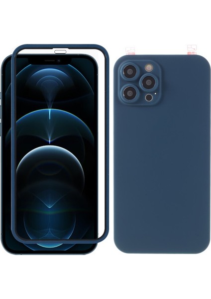 iPhone 12 Pro Max Için Temperli Cam Ekran Koruyuculu Pc Telefon Kılıfı - Mavi (Yurt Dışından)