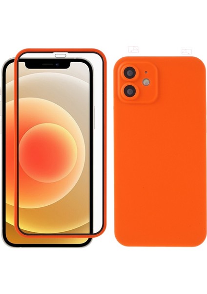 iPhone 12 Mini Için Temperli Cam Ekran Koruyuculu Pc Telefon Kılıfı - Turuncu (Yurt Dışından)