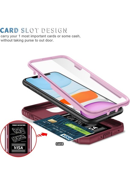 iPhone 12 Mini Için Halka Standlı Sert Pc + Yumuşak Tpu Darbeye Dayanıklı Koruyucu Kılıf - Pembe/koyu Kırmızı (Yurt Dışından)