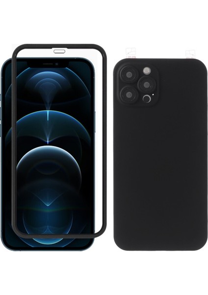 iPhone 12 Pro Max Için Temperli Cam Ekran Koruyuculu Pc Telefon Kılıfı - Siyah (Yurt Dışından)