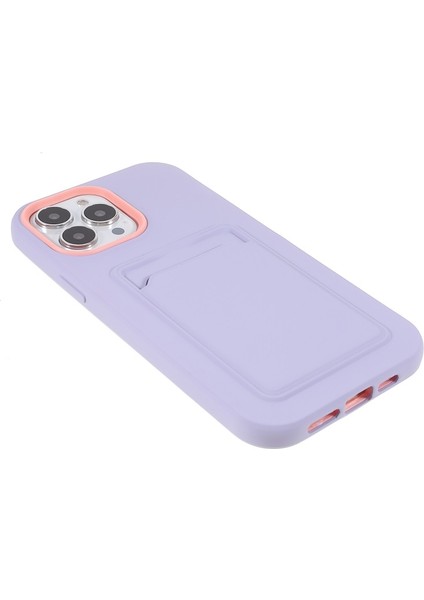 iPhone 13 Pro Için Kauçuk Yüzeyli Kartlıklı Çizilmez Pc + Tpu Telefon Kılıfı - Mor (Yurt Dışından)