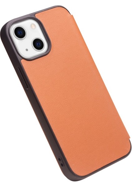 iPhone 13 Mini Için Çizilmez Hakiki Deri Görünüm Pencereli Telefon Kılıfı - Kahverengi (Yurt Dışından) indirimleri