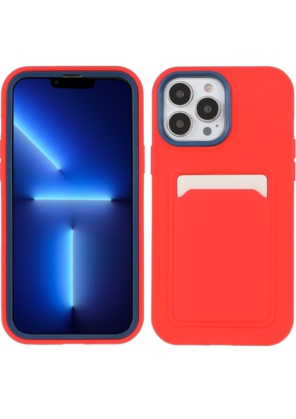 iPhone 13 Pro Için Kauçuk Yüzeyli Kartlıklı Çizilmez Pc + Tpu Telefon Kılıfı - Kırmızı (Yurt Dışından)