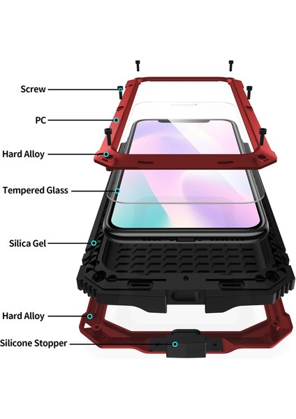 iPhone 11 Pro Max Için Darbeye Dayanıklı Toz Su Geçirmez 360° Koruyucu Kılıf - Kırmızı (Yurt Dışından)