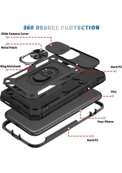 iPhone 12 Mini Için Halka Standlı Sert Pc + Yumuşak Tpu Darbeye Dayanıklı Koruyucu Kılıf - Siyah (Yurt Dışından)