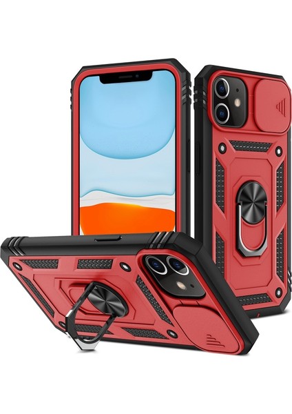 iPhone 12 Mini Için Halka Standlı Sert Pc + Yumuşak Tpu Darbeye Dayanıklı Koruyucu Kılıf - Kırmızı/siyah (Yurt Dışından)