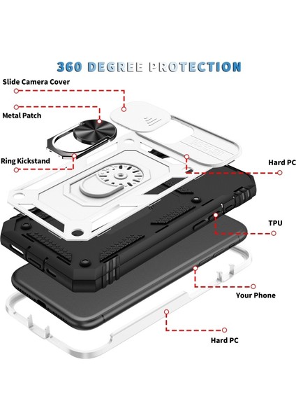 iPhone 12 Mini Için Halka Standlı Sert Pc + Yumuşak Tpu Darbeye Dayanıklı Koruyucu Kılıf - Siyah/beyaz (Yurt Dışından)