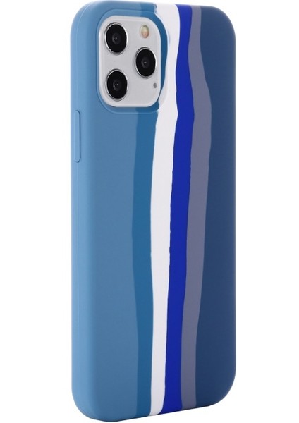 iPhone 13 Pro Max Için Gökkuşağı Desenli Sıvı Silikon Düşmeye Dayanıklı Telefon Kılıfı - Mavi (Yurt Dışından)