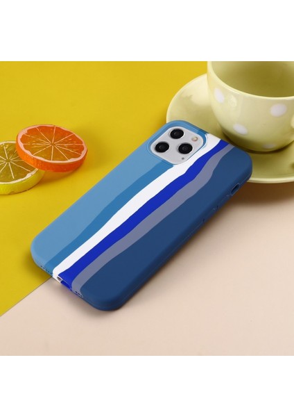 iPhone 13 Pro Max Için Gökkuşağı Desenli Sıvı Silikon Düşmeye Dayanıklı Telefon Kılıfı - Mavi (Yurt Dışından)