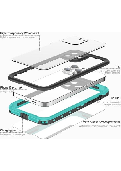 iPhone 13 Pro Max Için Dot + Serisi Düşmeye Dayanıklı IP68 IP6X Su Geçirmez Telefon Kılıfı - Mavi (Yurt Dışından) modelleri