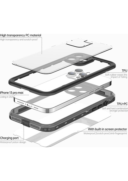 iPhone 13 Pro Max Için Dot + Serisi Düşmeye Dayanıklı IP68 IP6X Su Geçirmez Telefon Kılıfı - Koyu Gri (Yurt Dışından) modelleri