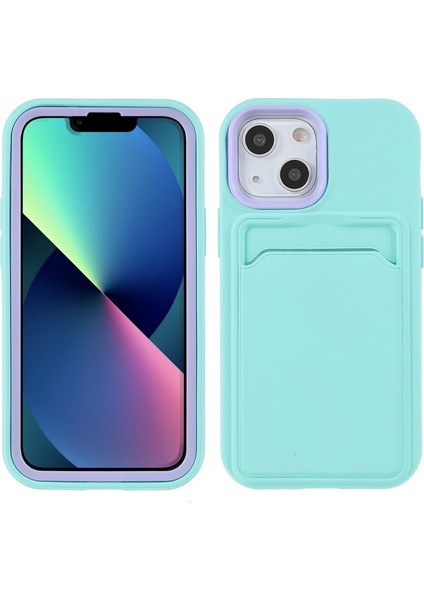 iPhone 13 Mini Için Kauçuk Yüzeyli Kartlıklı Çizilmez Pc + Tpu Telefon Kılıfı - Gök Mavisi (Yurt Dışından)