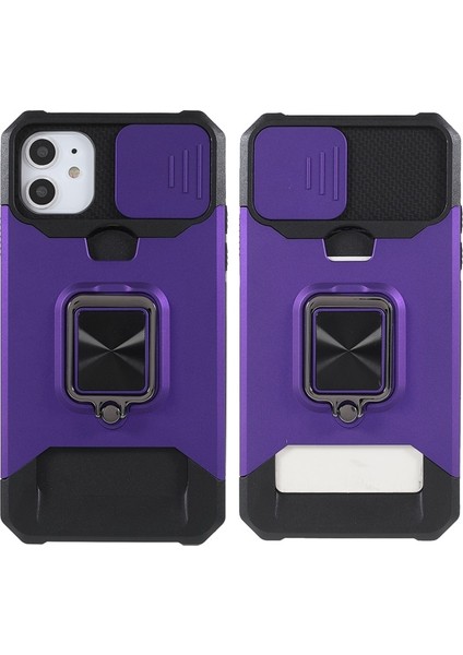 iPhone 11 Için Kamera Korumalı Pc + Tpu Kartlıklı Telefon Kılıfı - Mor (Yurt Dışından)