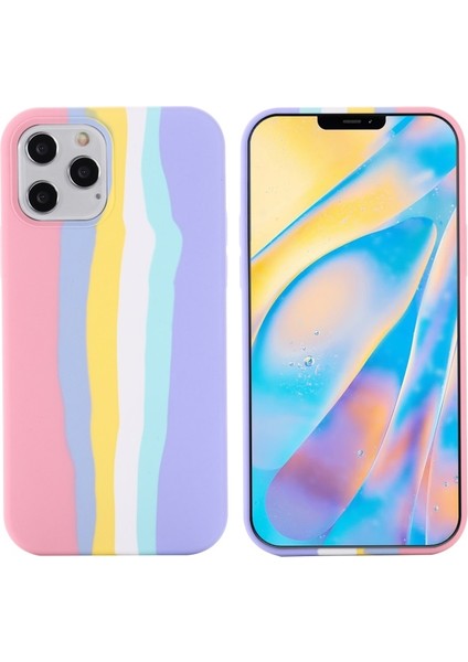 iPhone 12 Mini Için Gökkuşağı Desenli Sıvı Silikon Düşmeye Dayanıklı Telefon Kılıfı - Pembe (Yurt Dışından)