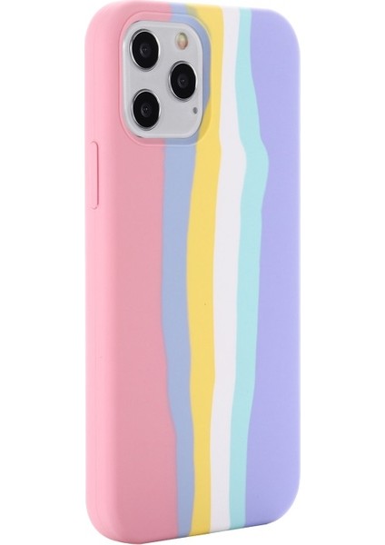 iPhone 12 Mini Için Gökkuşağı Desenli Sıvı Silikon Düşmeye Dayanıklı Telefon Kılıfı - Pembe (Yurt Dışından) fiyatları
