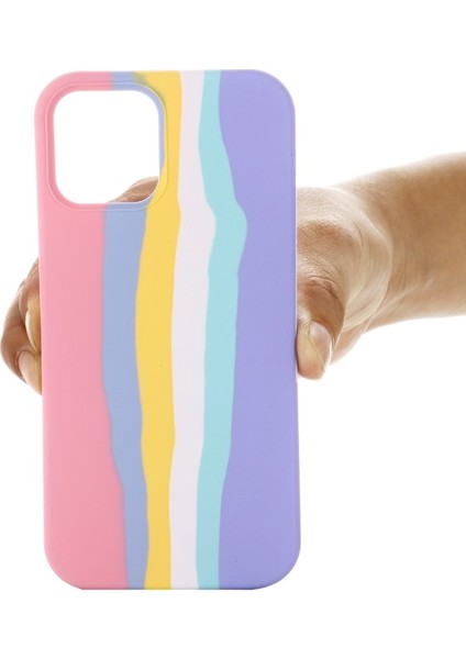 iPhone 12 Mini Için Gökkuşağı Desenli Sıvı Silikon Düşmeye Dayanıklı Telefon Kılıfı - Pembe (Yurt Dışından) fırsatları