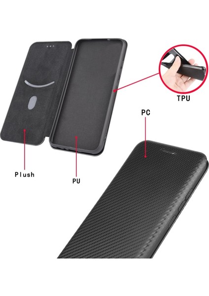 iPhone 13 Pro Için Halka Kayışlı Karbon Fiber Deri Kılıf - Siyah (Yurt Dışından)