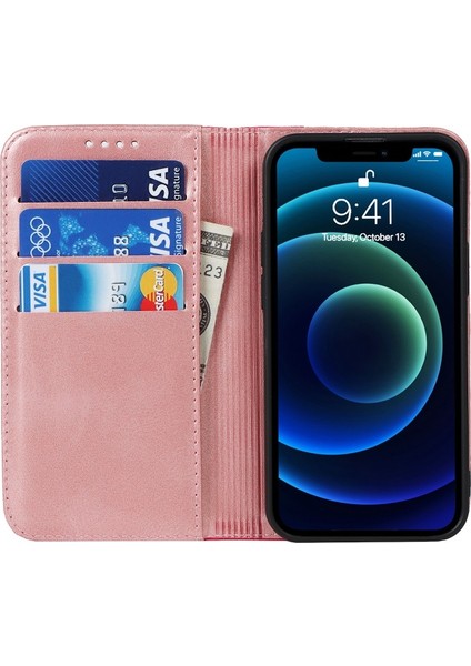 iPhone 13 Mini Için Çizilmeye Dayanıklı Çift Renkli Deri Cüzdan Tasarımlı Telefon Kılıfı - Rose Gold (Yurt Dışından) indirimleri