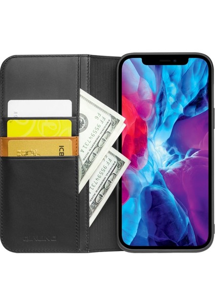iPhone 13 Pro Max Için Deri Standlı Cüzdan Tasarımlı Telefon Kılıfı - Siyah (Yurt Dışından) modelleri
