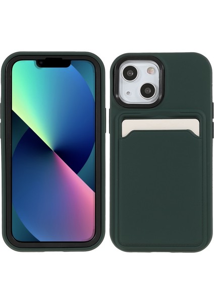 iPhone 13 Için Kauçuk Yüzeyli Kartlıklı Çizilmez Pc + Tpu Telefon Kılıfı - Siyah/yeşil (Yurt Dışından)